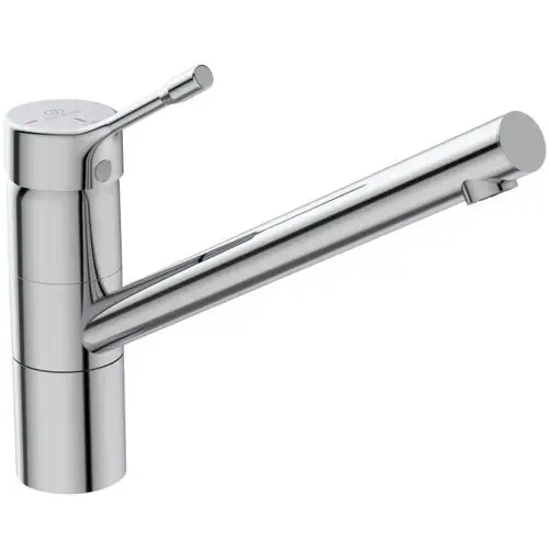 Küchenarmatur in Chrom von Ideal Standard mit hohem Auslauf und schwenkbarem Auslauf. Funktionales Design für die Küchenanwendung.